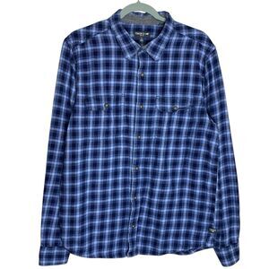 Toad&Co Flannel Shirt Mens L Blue Plaid Organic Cotton Button Up Hiking Outdoor